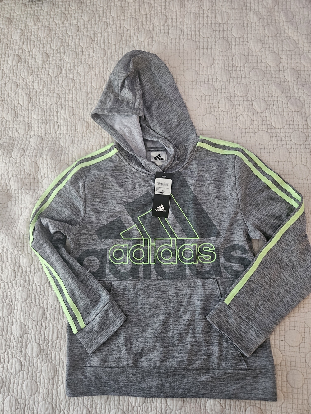 adidas Kids Grey Zip-Up Hoodie with Neon Green Accents